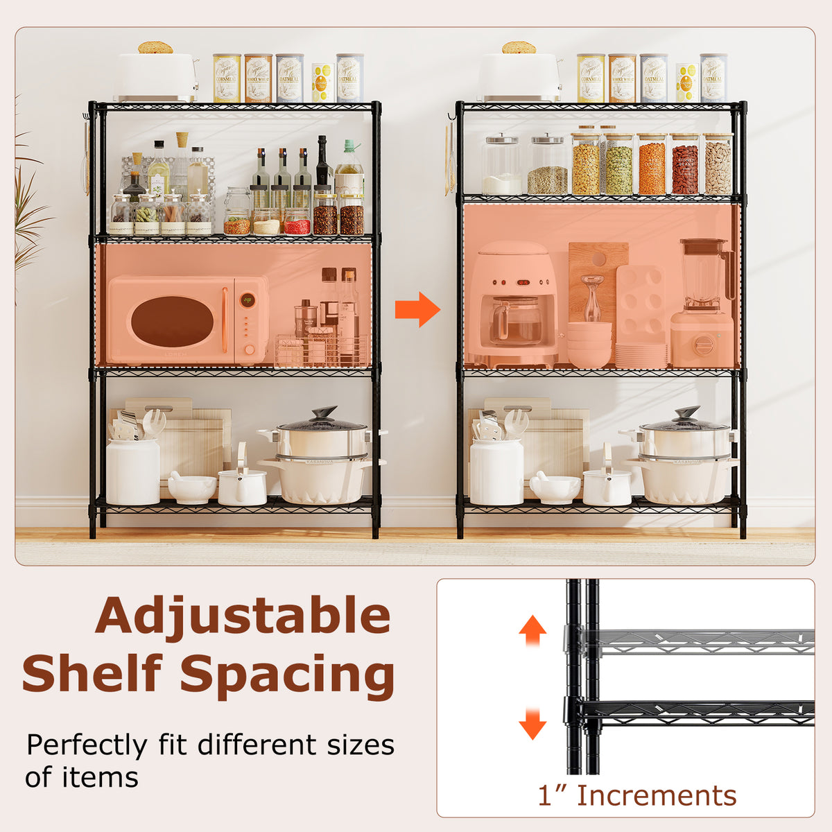 4-Tier Metal Storage Shelving Unit, 1000 LBS Capacity - Black