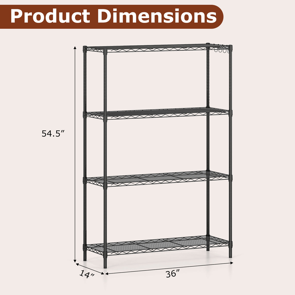 4-Tier Metal Storage Shelving Unit, 1000 LBS Capacity - Black