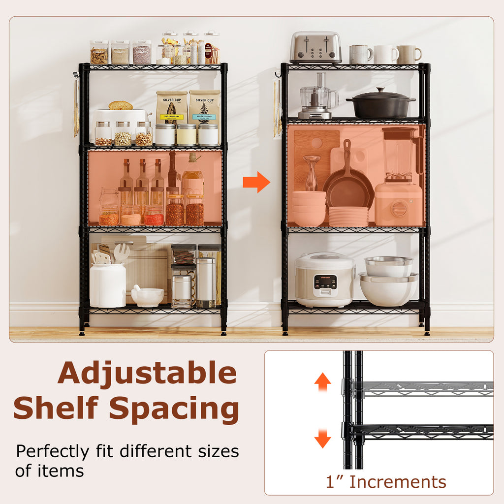4-Tier Metal Storage Shelving Unit, 600 LBS Capacity - Black