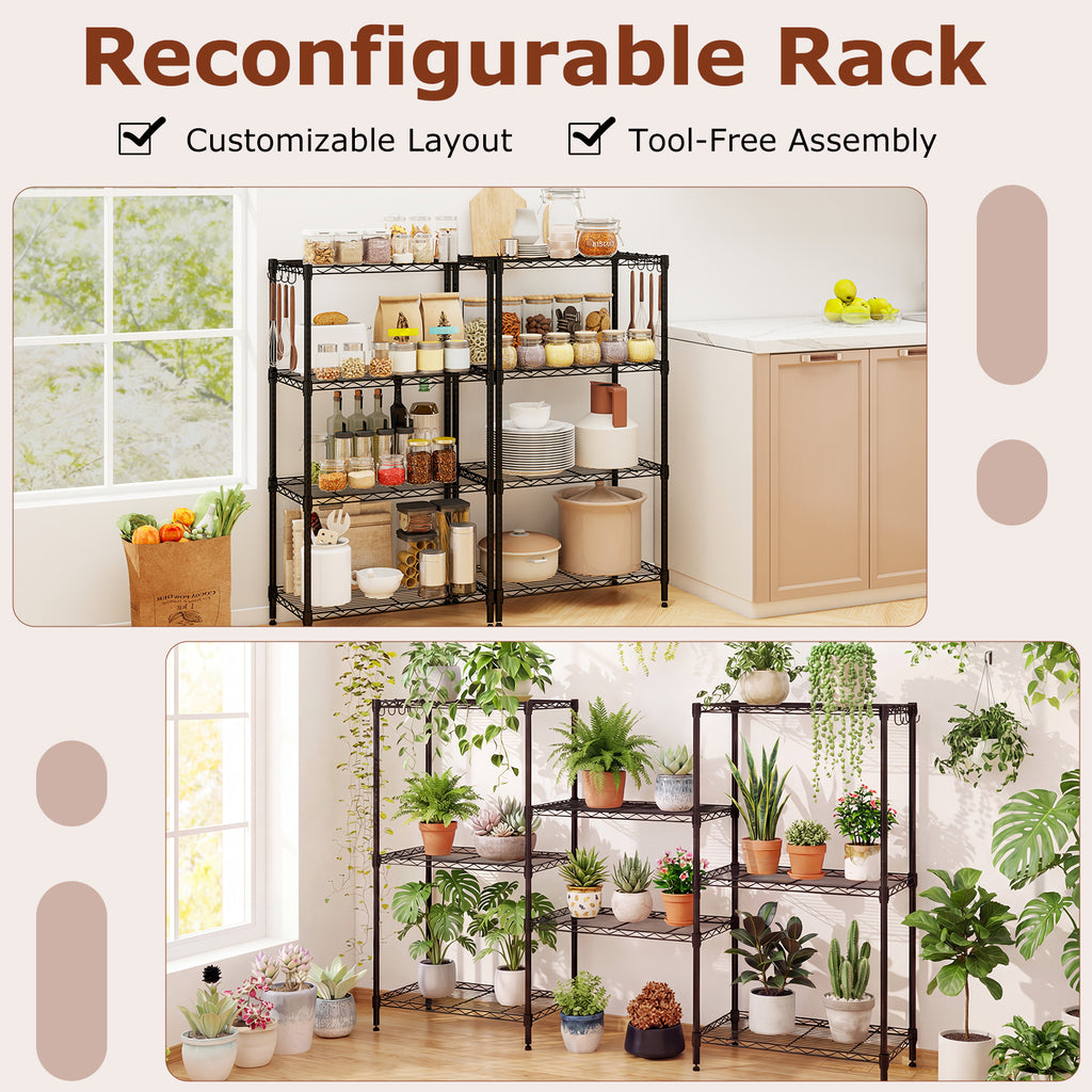 4-Tier Metal Storage Shelving Unit, 600 LBS Capacity - Black