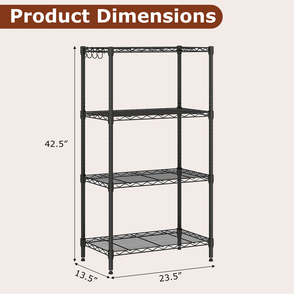 4-Tier Metal Storage Shelving Unit, 600 LBS Capacity - Black