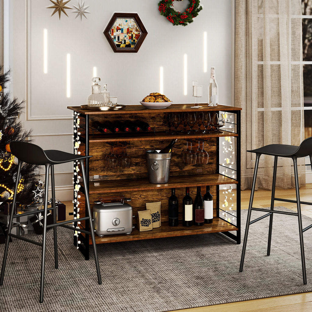 4-Tier Kitchen Island with Wine Rack & Glass Holder - Coffee
