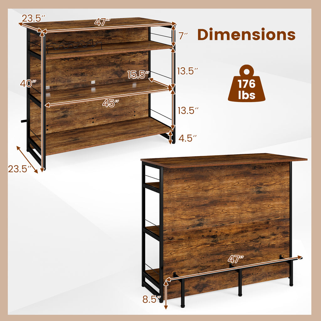 4-Tier Kitchen Island with Wine Rack & Glass Holder - Coffee
