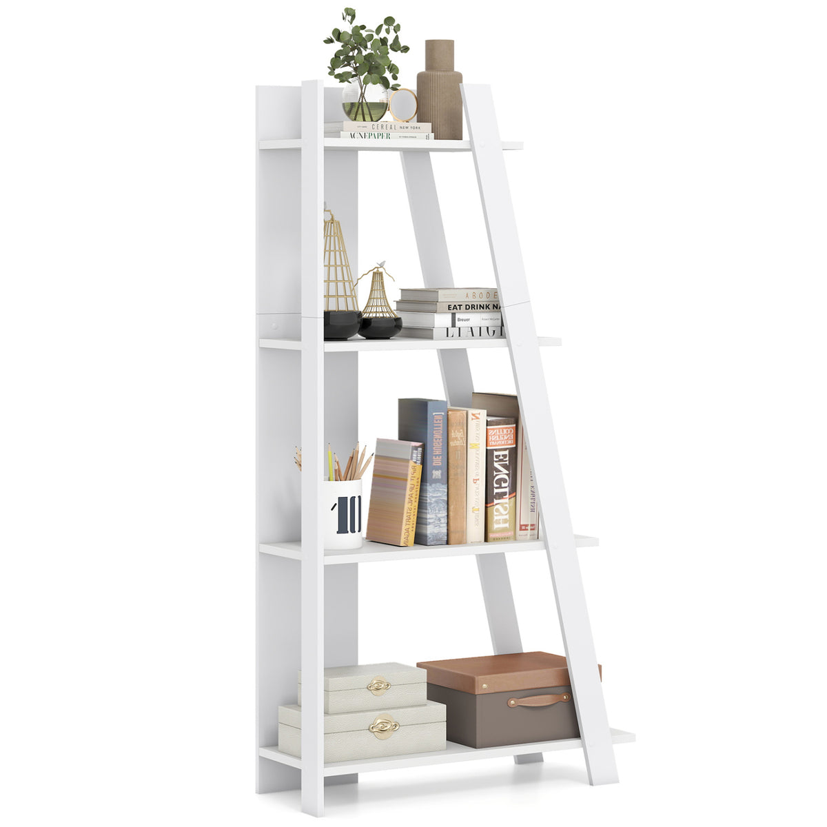 4-Tier Wooden Bookshelf for Small Spaces, White