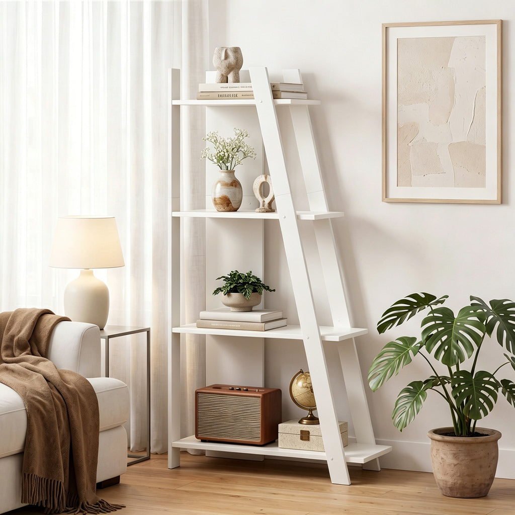4-Tier Wooden Bookshelf for Small Spaces, White