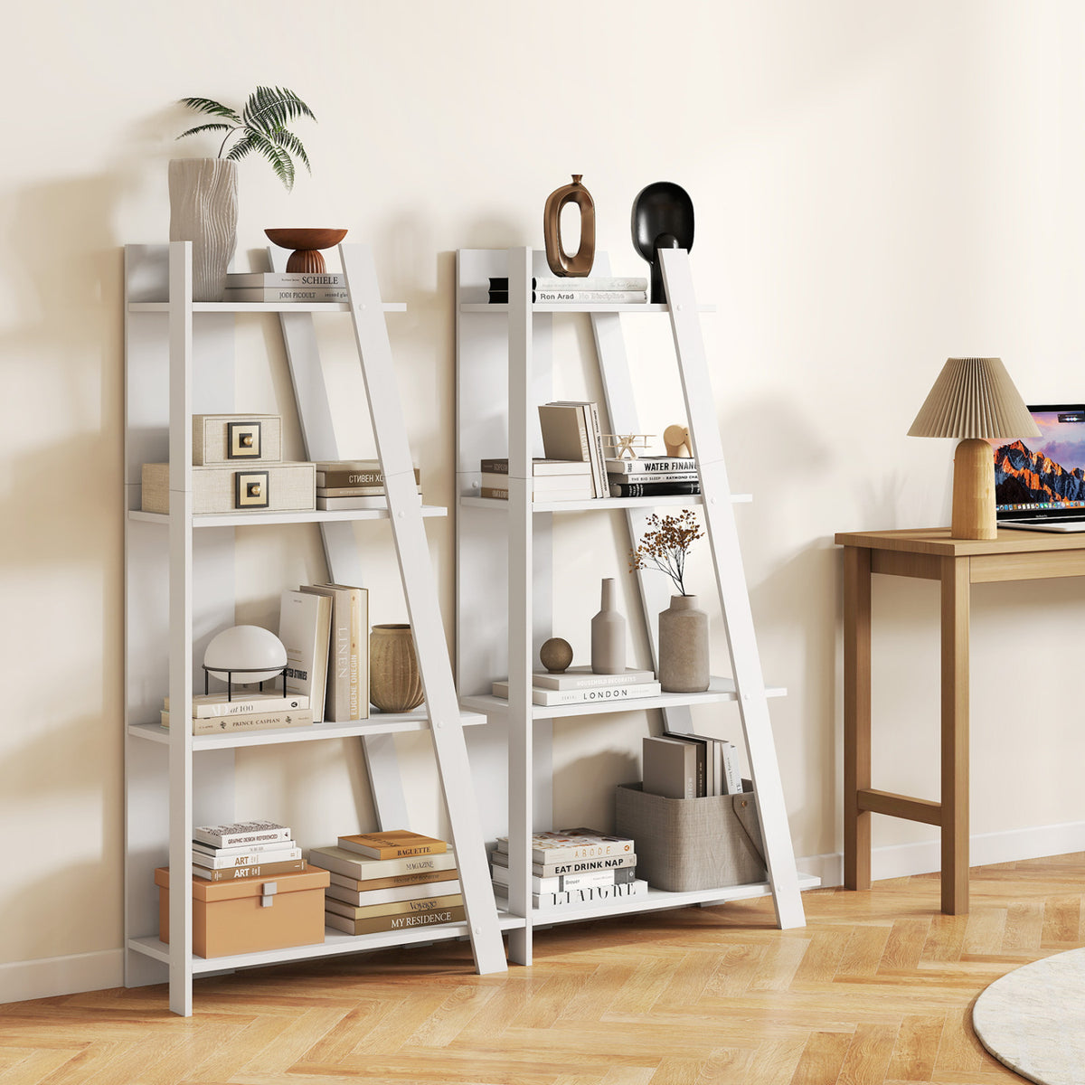 4-Tier Wooden Bookshelf for Small Spaces, White