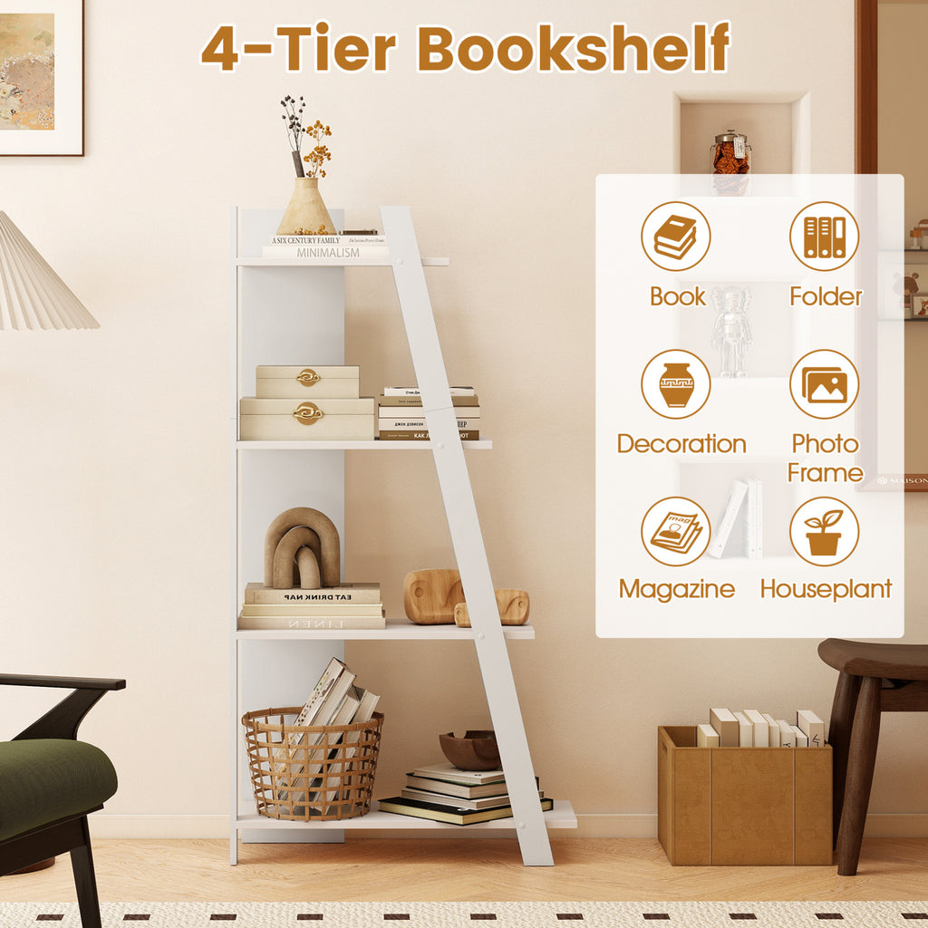 4-Tier Wooden Bookshelf for Small Spaces, White