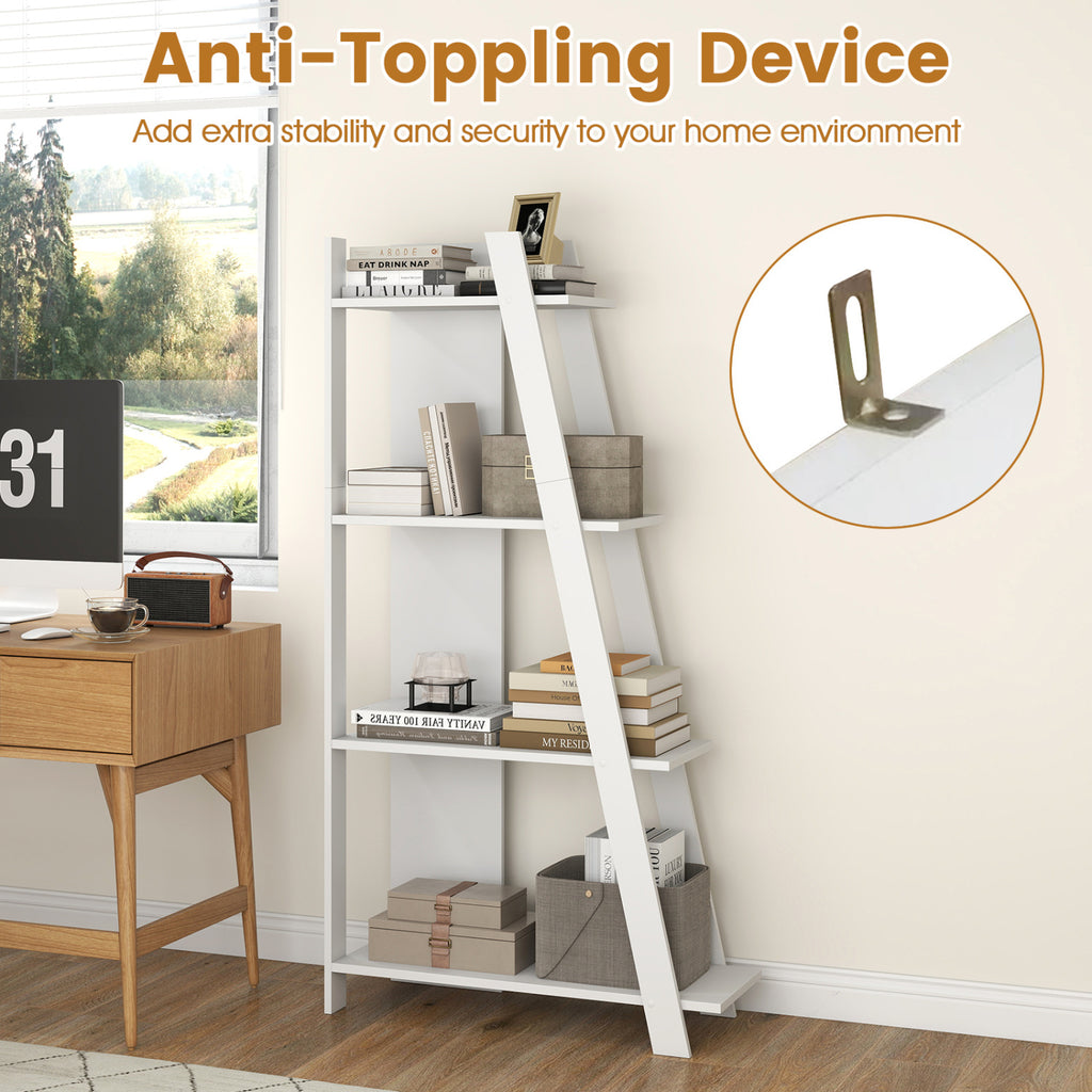 4-Tier Wooden Bookshelf for Small Spaces, White