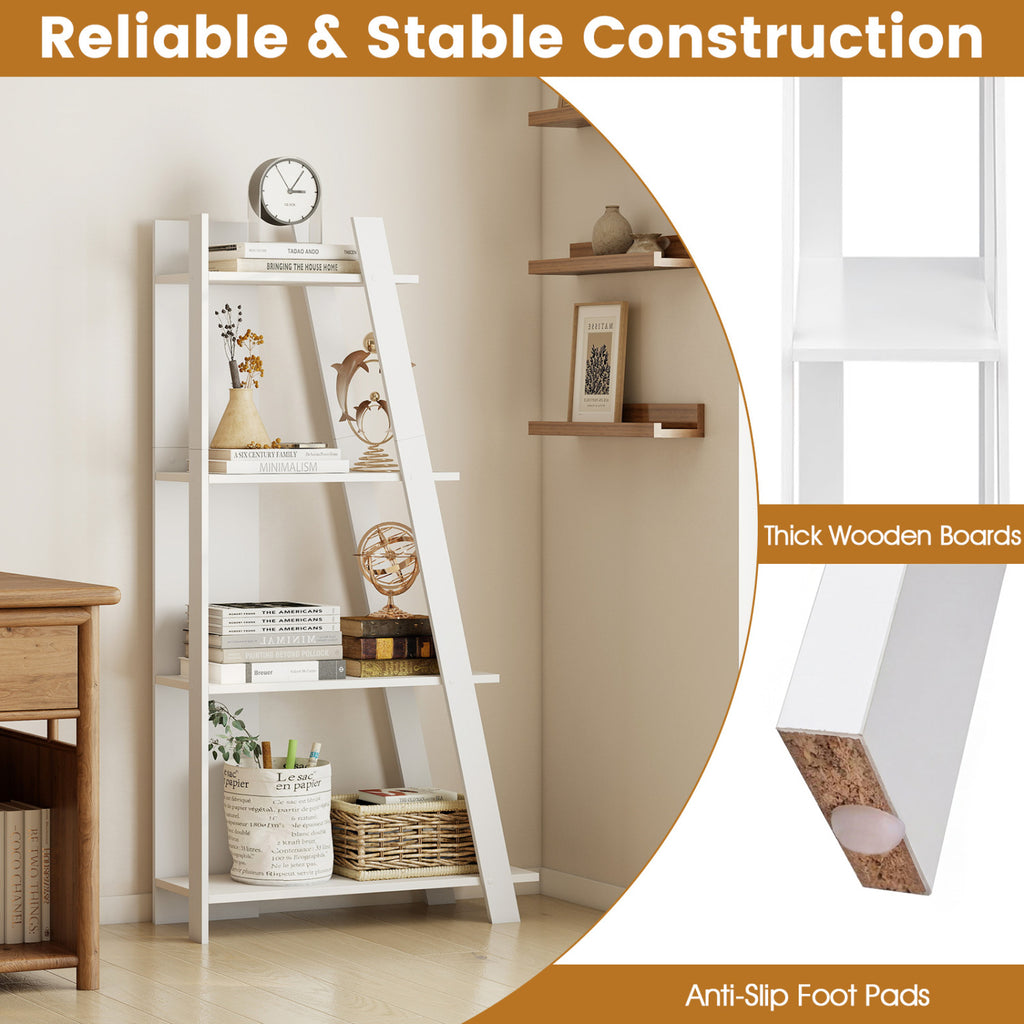 4-Tier Wooden Bookshelf for Small Spaces, White
