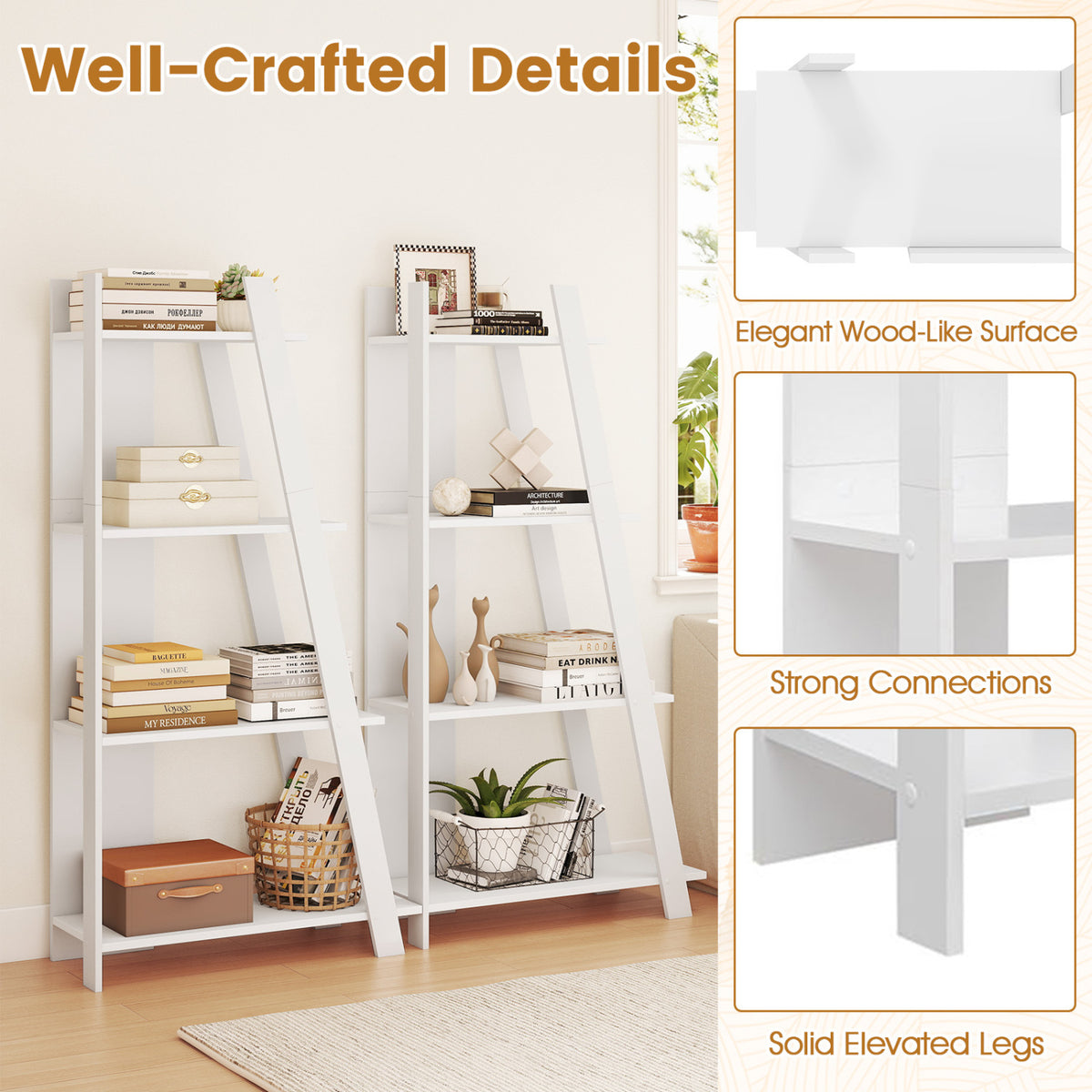 4-Tier Modern Bookshelf Wooden Vertical Display Book Shelf for Small