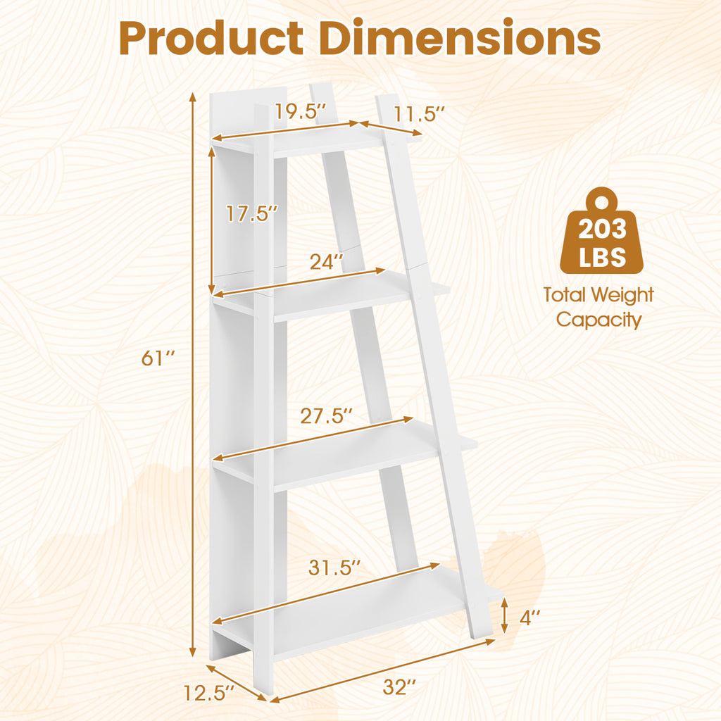 4-Tier Wooden Bookshelf for Small Spaces, White