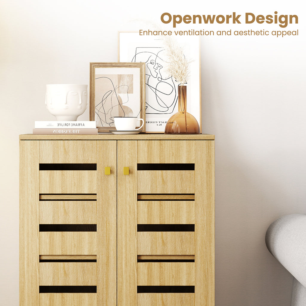 4-Tier Wooden Shoe Cabinet with Doors, Oak