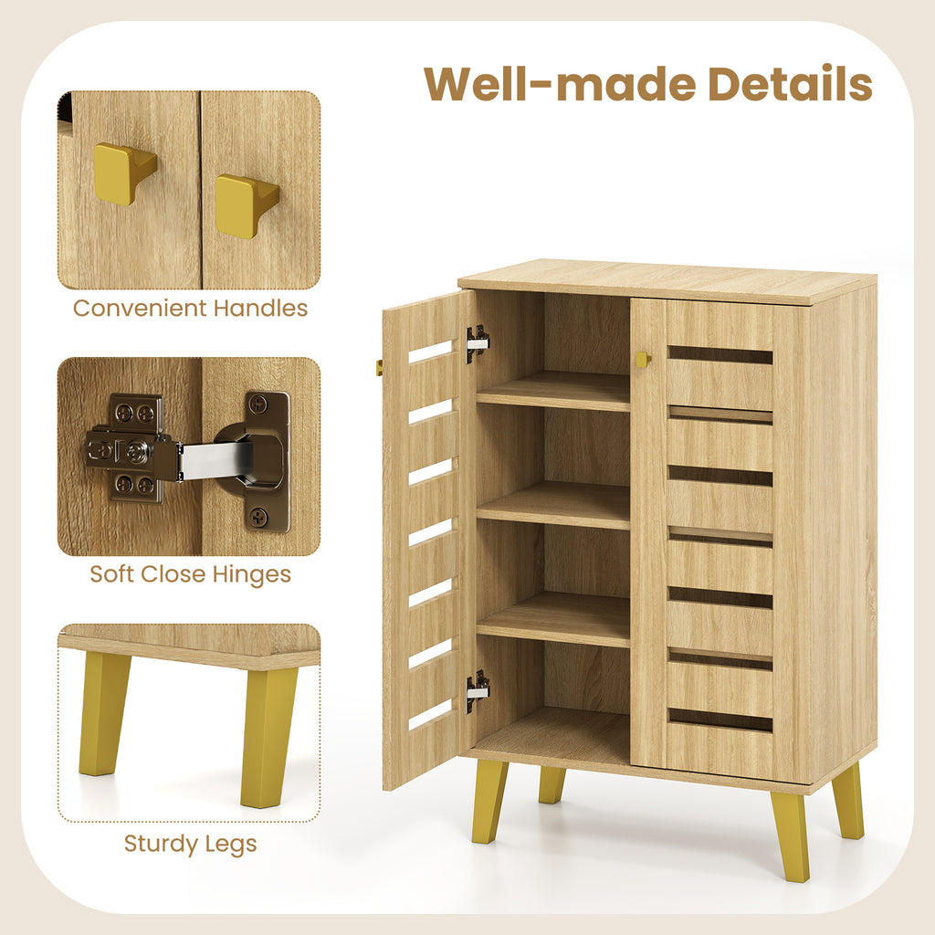 4-Tier Wooden Shoe Cabinet with Doors, Oak