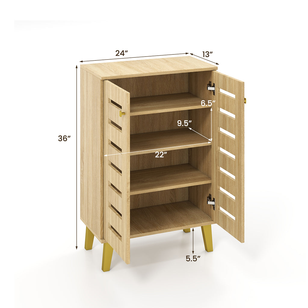 4-Tier Wooden Shoe Cabinet with Doors, Oak