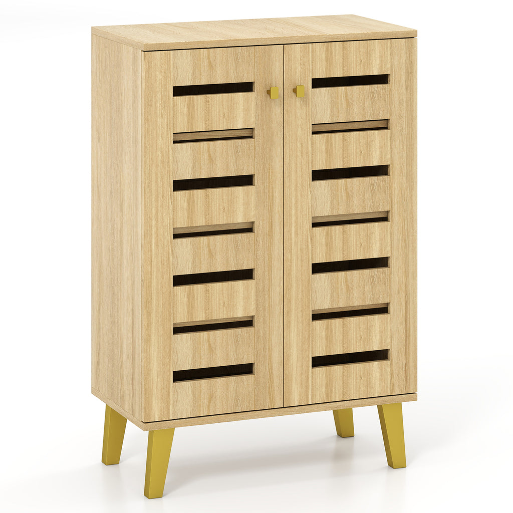 4-Tier Wooden Shoe Cabinet with Doors, Oak