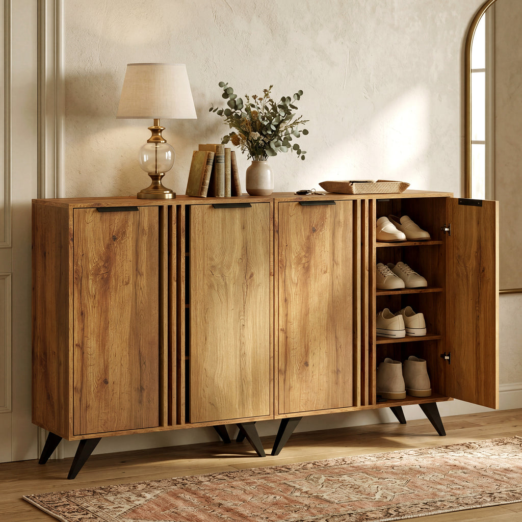 4-Tier Modern Freestanding Hidden Shoe Cabinet with 2 Doors