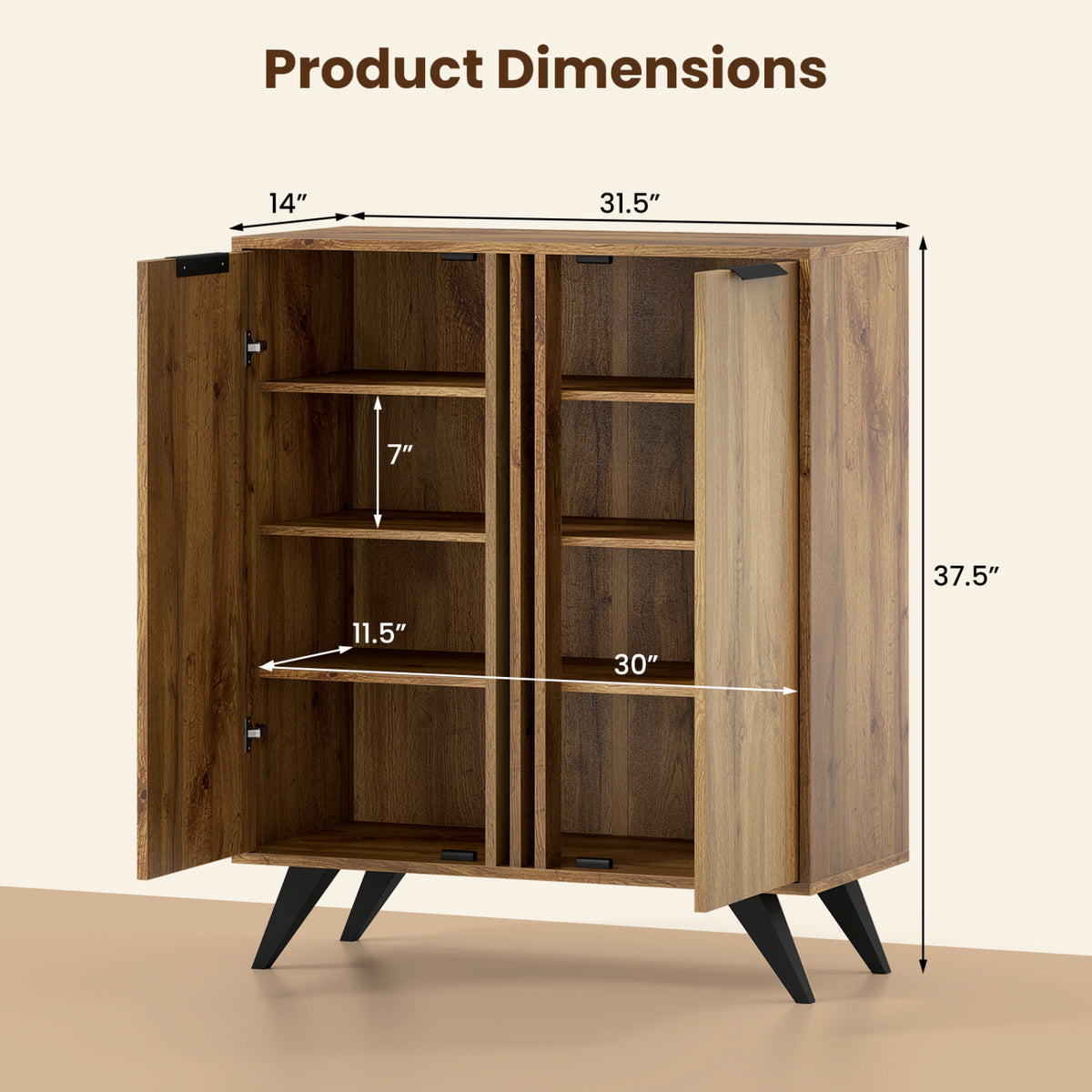 4-Tier Modern Freestanding Hidden Shoe Cabinet with 2 Doors