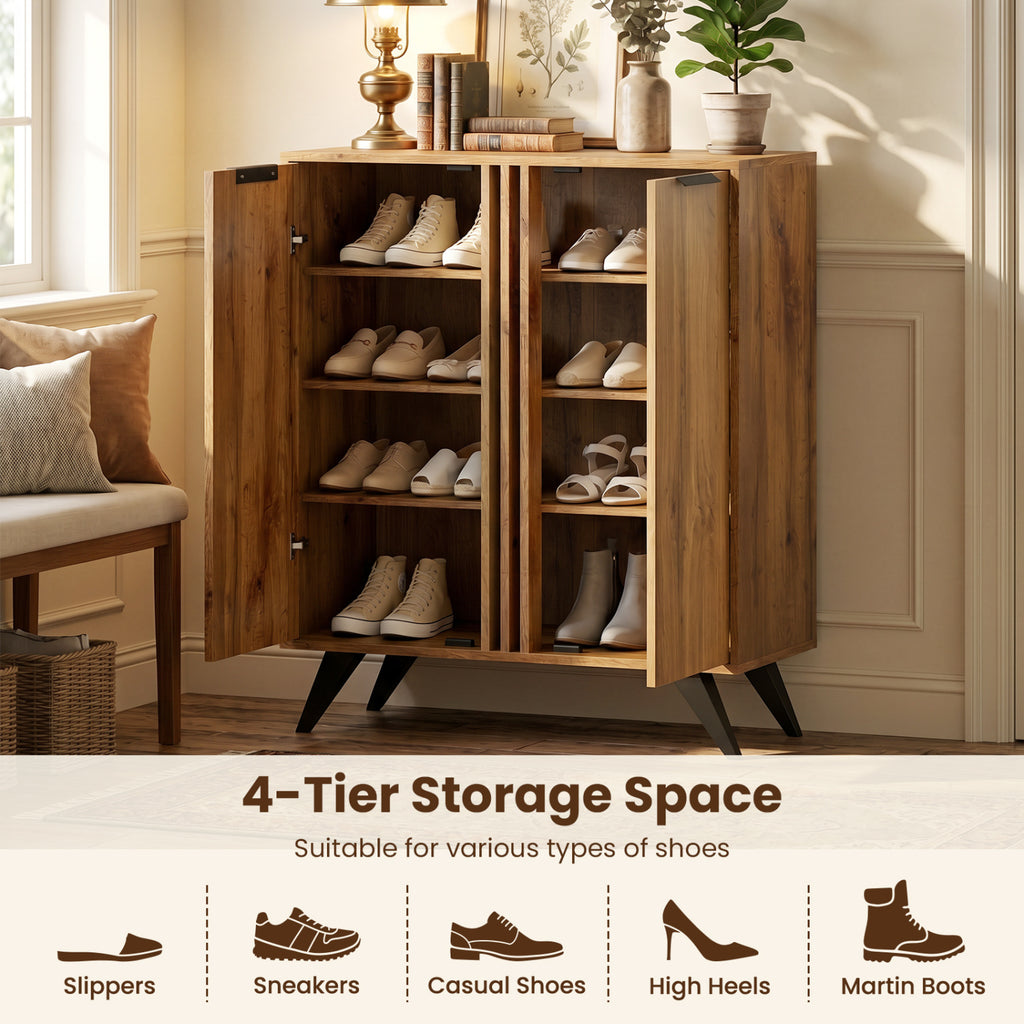 4-Tier Modern Freestanding Hidden Shoe Cabinet with 2 Doors
