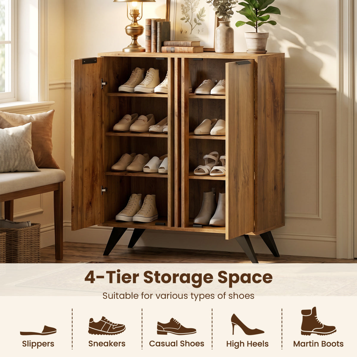 4-Tier Modern Freestanding Hidden Shoe Cabinet with 2 Doors