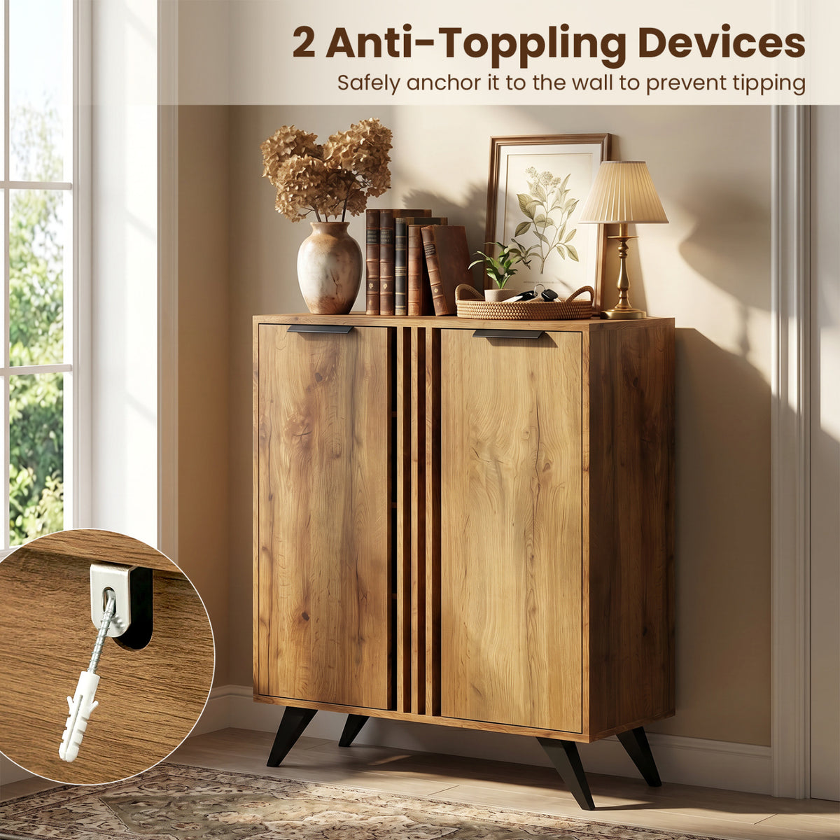 4-Tier Modern Freestanding Hidden Shoe Cabinet with 2 Doors