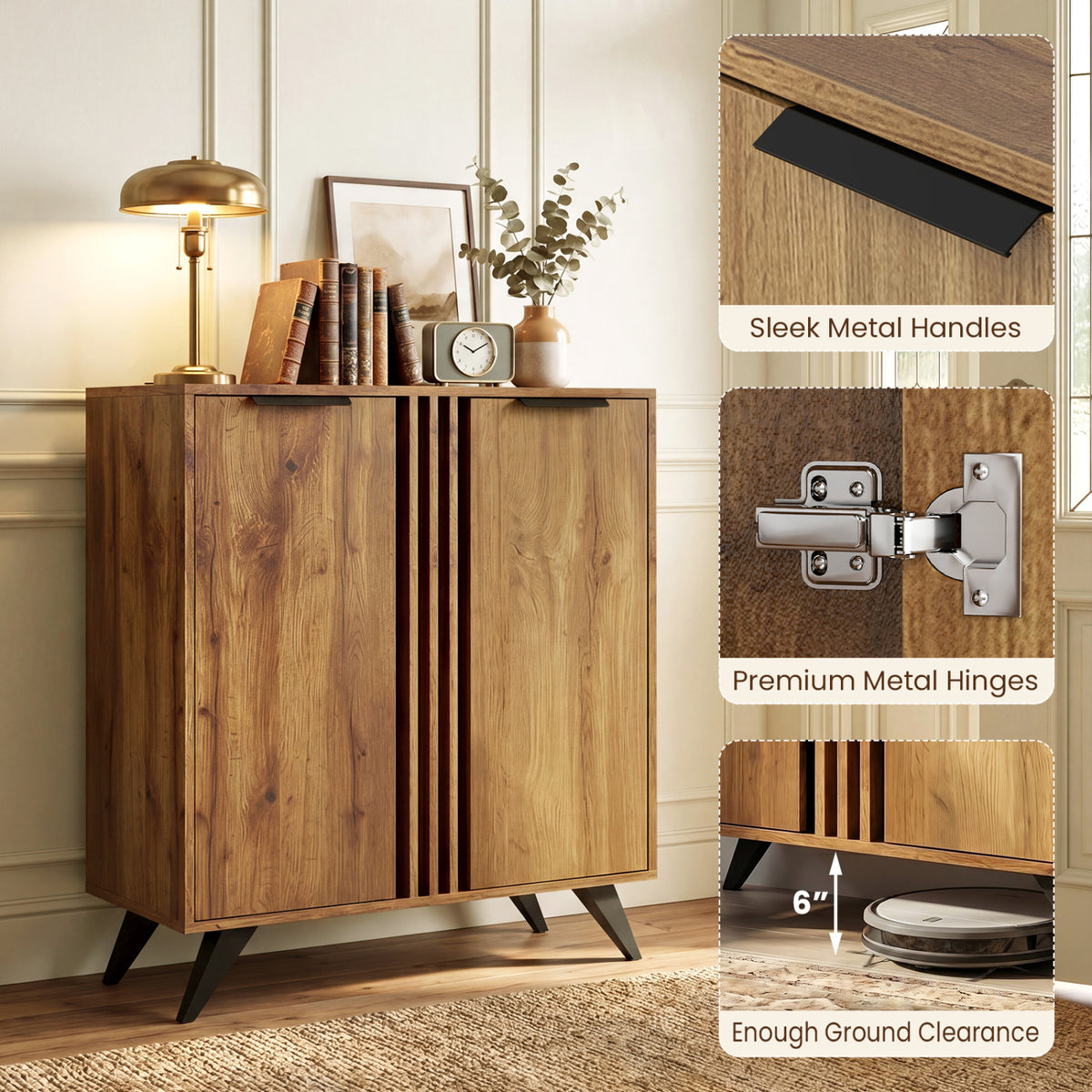 4-Tier Modern Freestanding Hidden Shoe Cabinet with 2 Doors