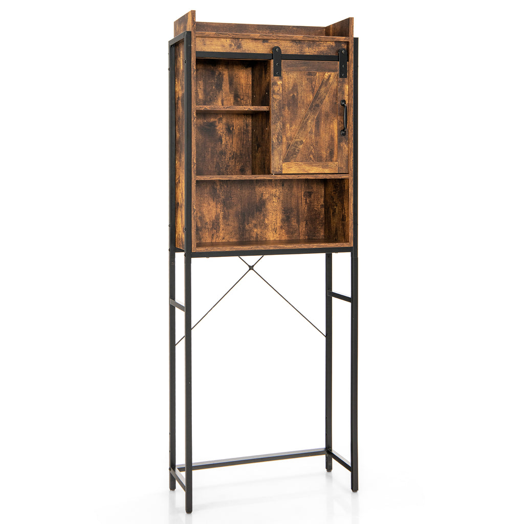 4-Tier Toilet Storage Cabinet with Sliding Barn Door, Rustic Brown