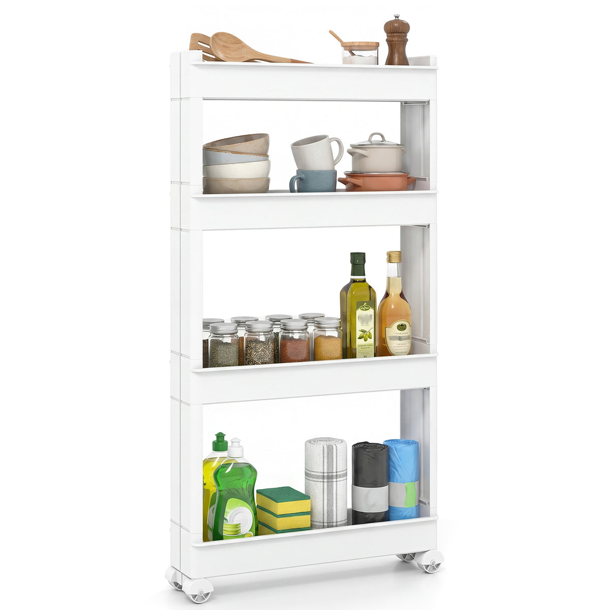 4-Tier Storage Trolley with Detachable Trays - White