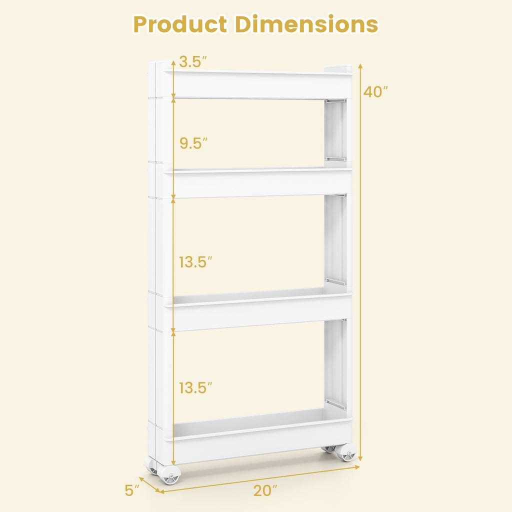 4-Tier Storage Trolley with Detachable Trays - White