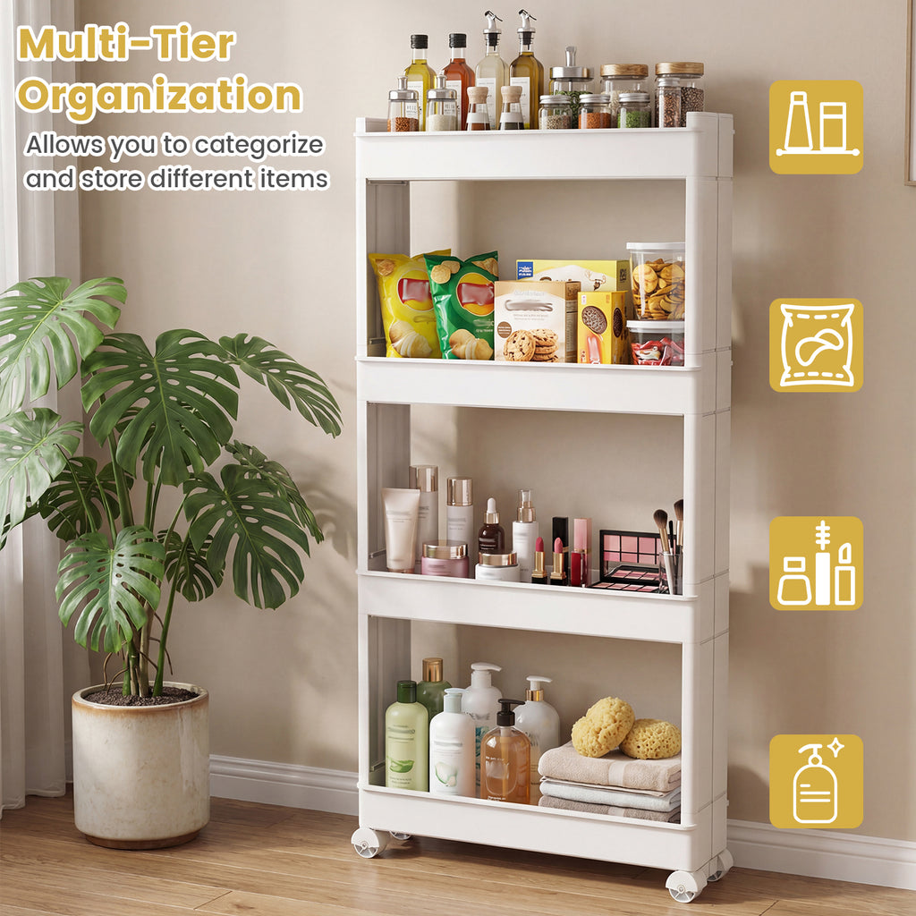 4-Tier Storage Trolley with Detachable Trays - White