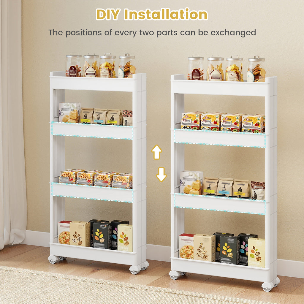 4-Tier Storage Trolley with Detachable Trays - White