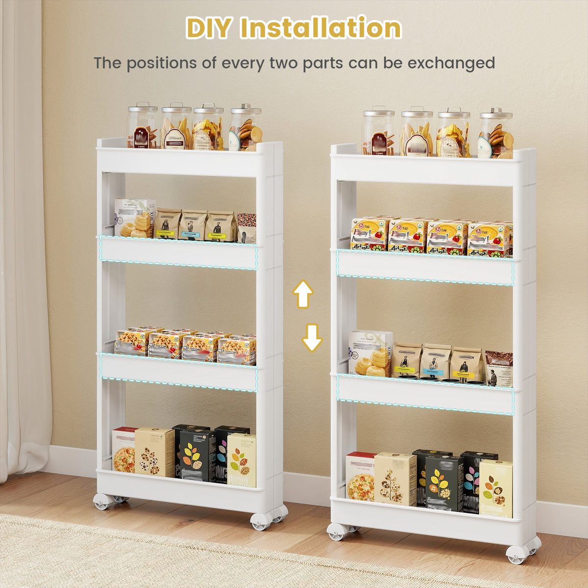4-Tier Storage Trolley with Detachable Trays - White