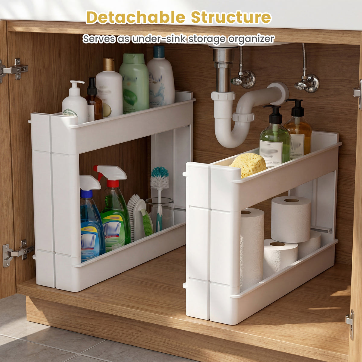 4-Tier Storage Trolley with Detachable Trays - White