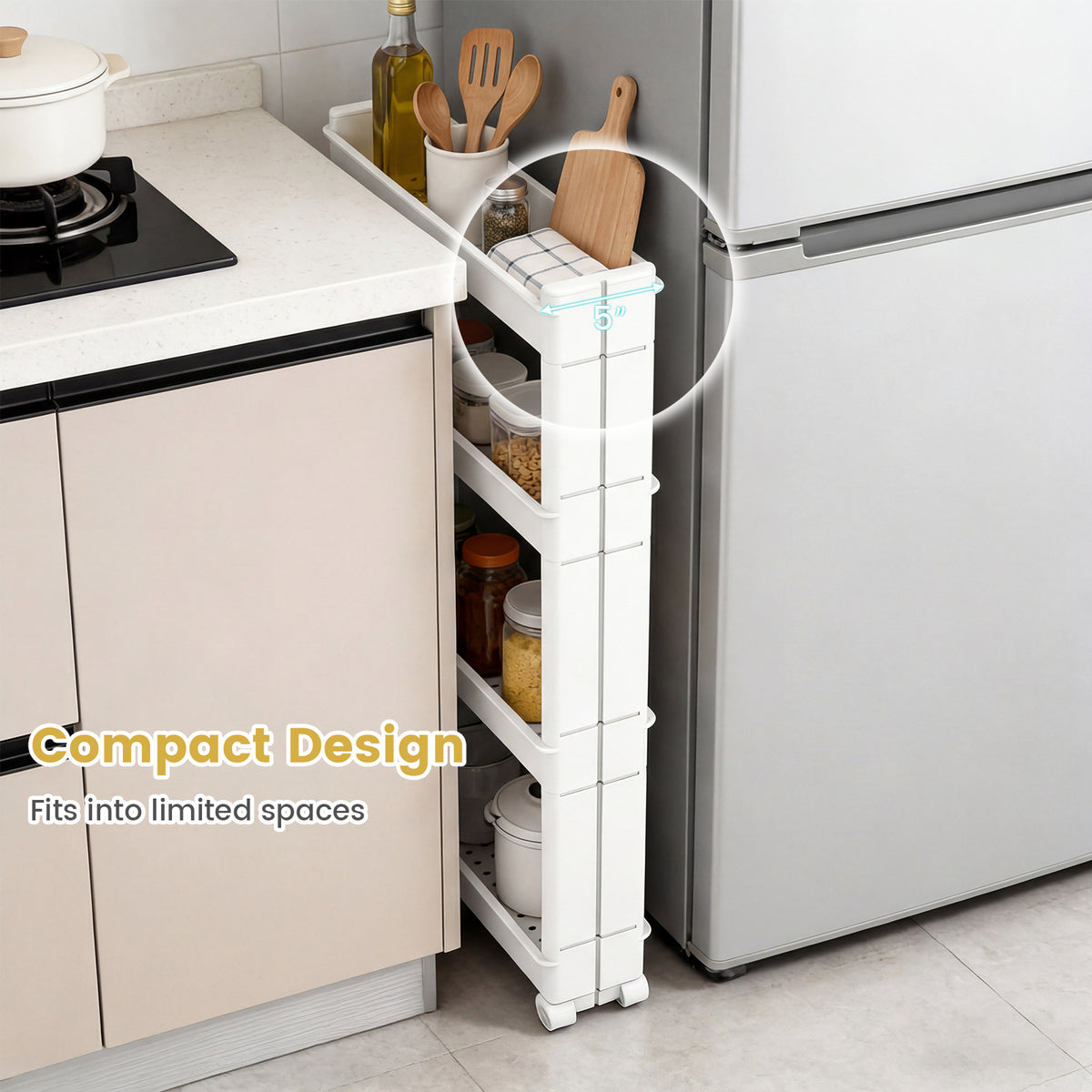 4-Tier Storage Trolley with Detachable Trays - White