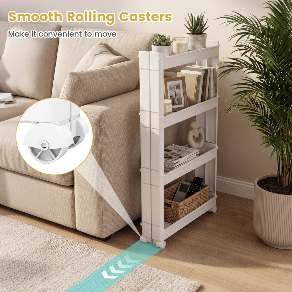 4-Tier Storage Trolley with Detachable Trays - White