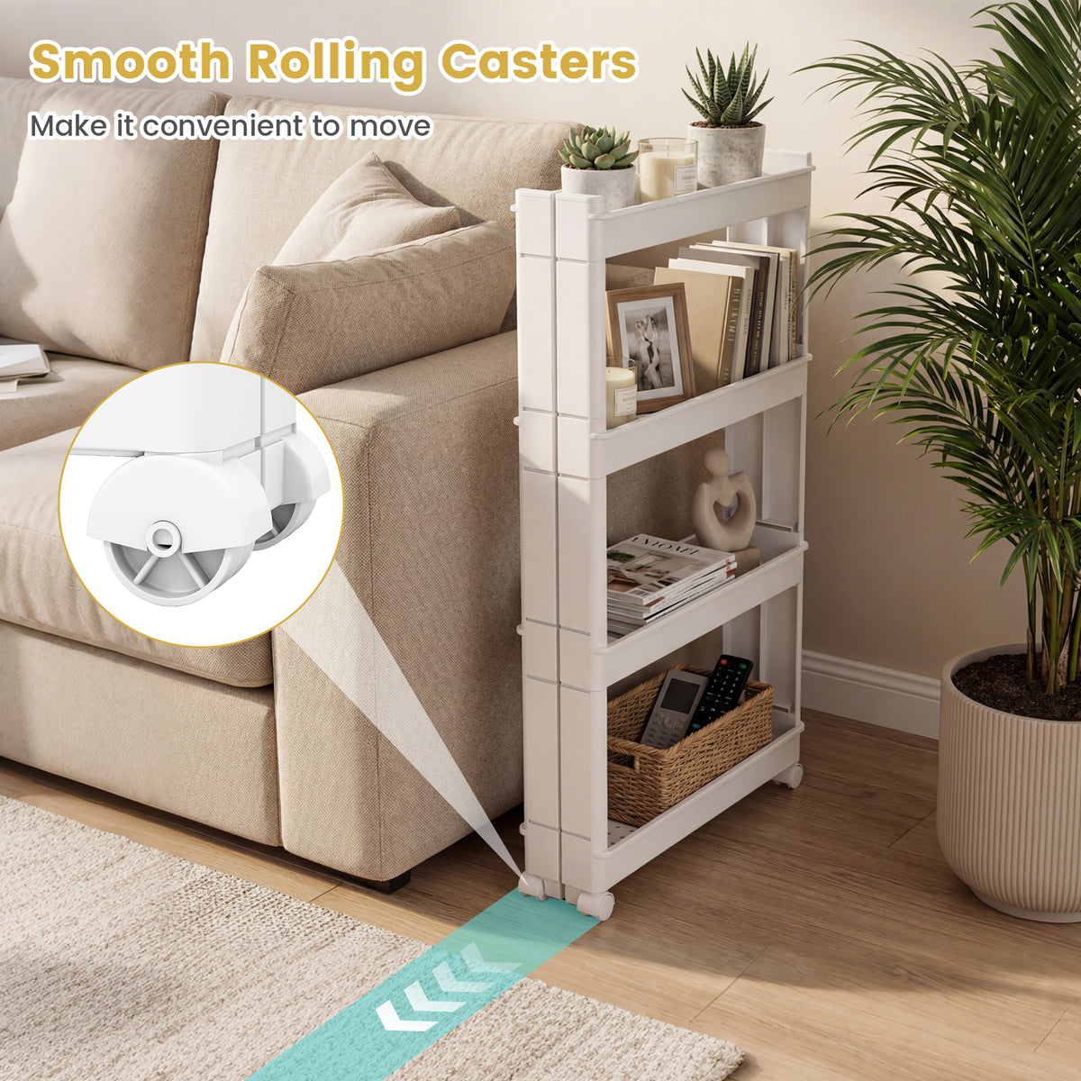 4-Tier Storage Trolley with Detachable Trays - White