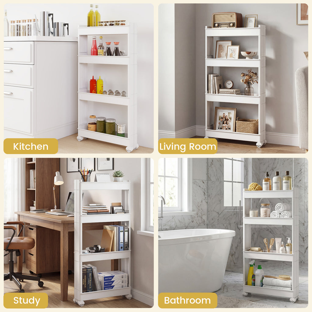 4-Tier Storage Trolley with Detachable Trays - White