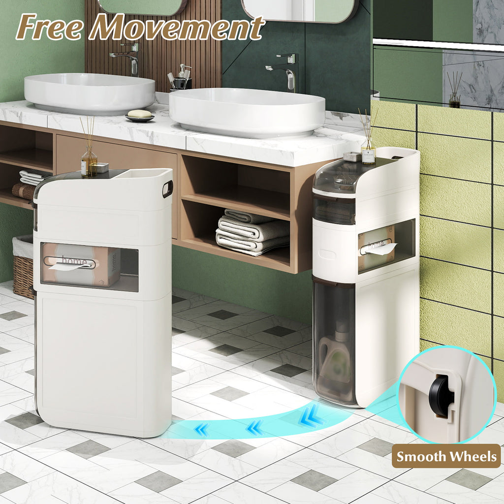 4/5/6-Tier Narrow Bathroom Storage Cabinet with Drawers and Tissue Box