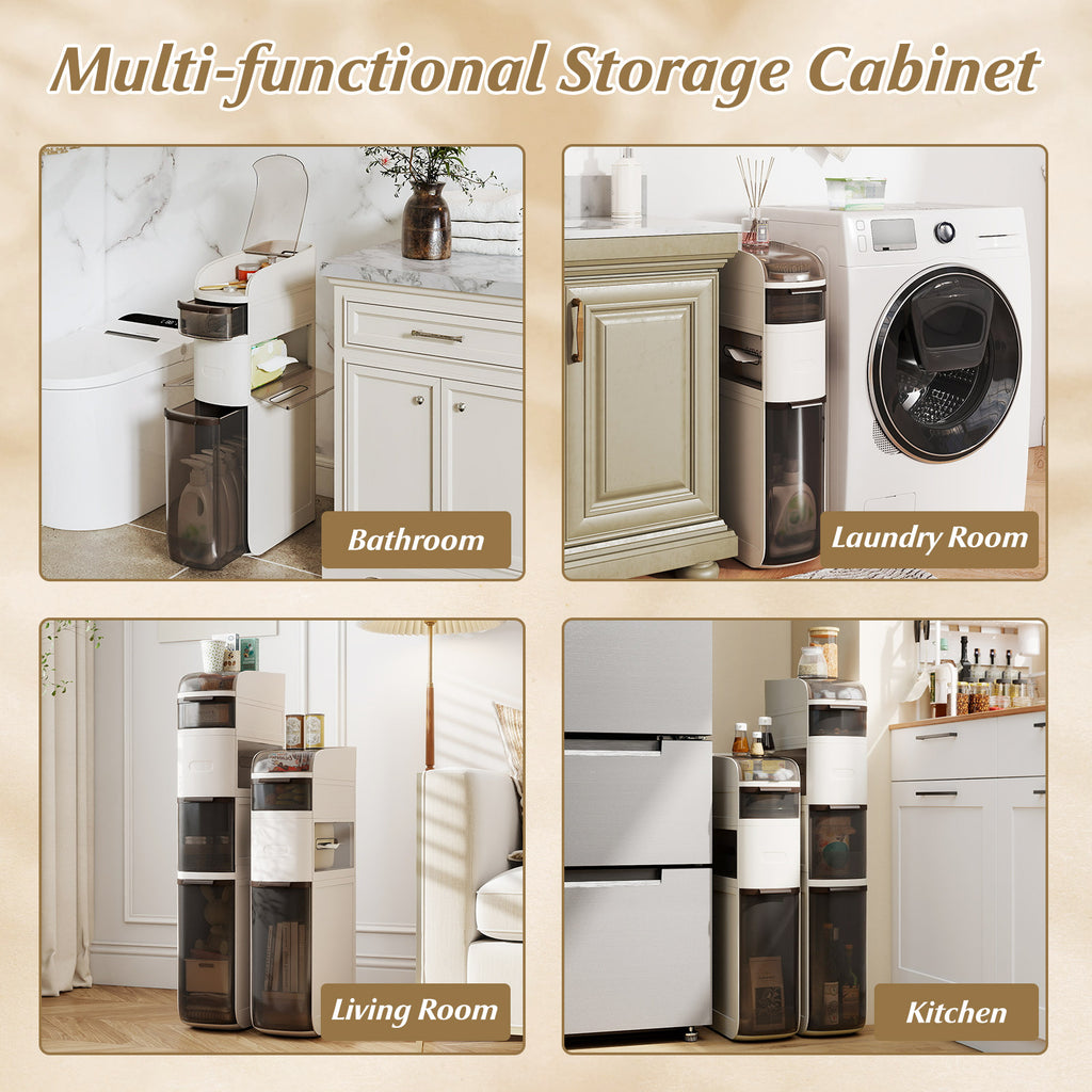 4/5/6-Tier Narrow Bathroom Storage Cabinet with Drawers and Tissue Box