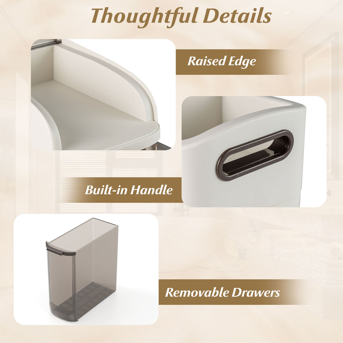 4/5/6-Tier Narrow Bathroom Storage Cabinet with Drawers and Tissue Box