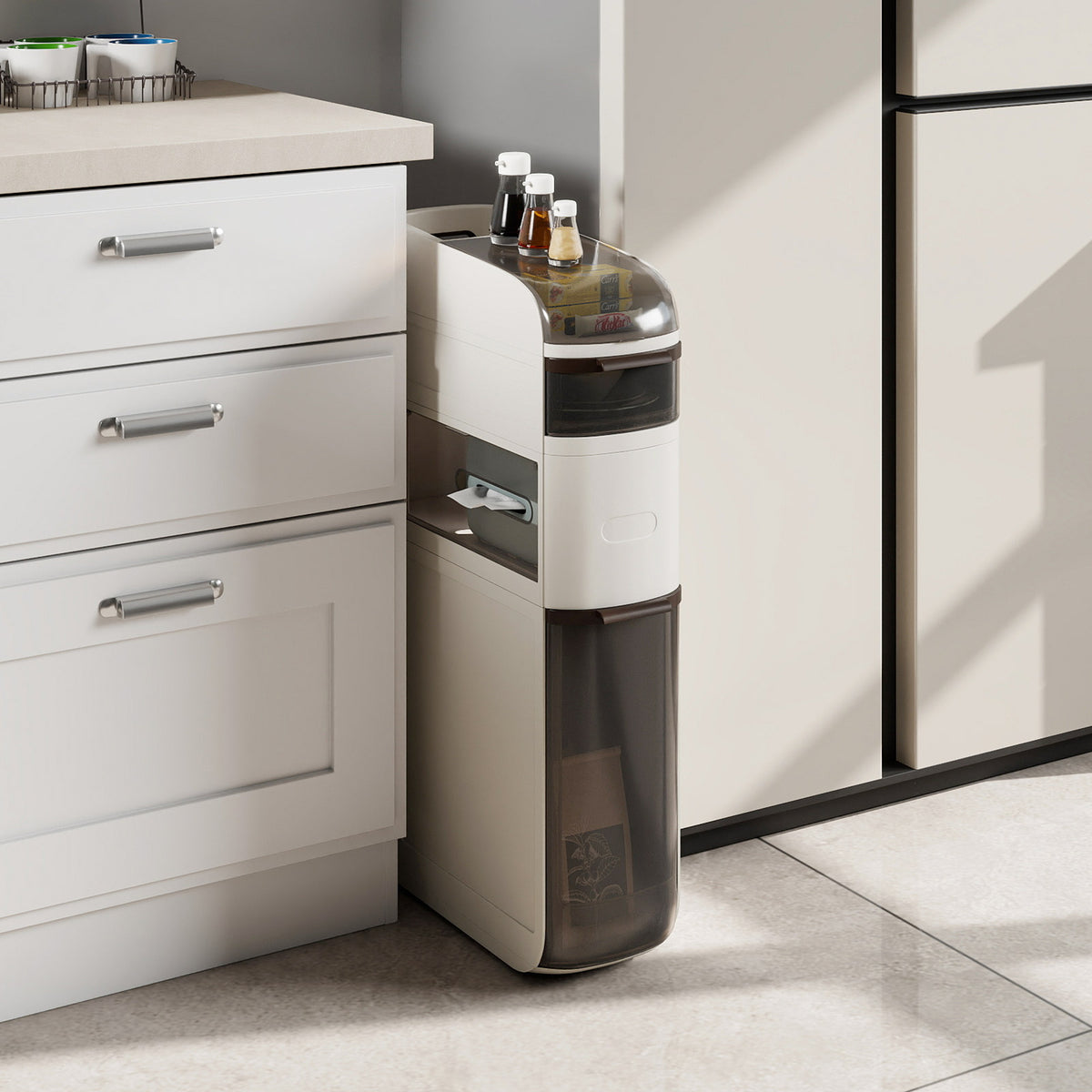 4/5/6-Tier Narrow Bathroom Storage Cabinet with Drawers and Tissue Box