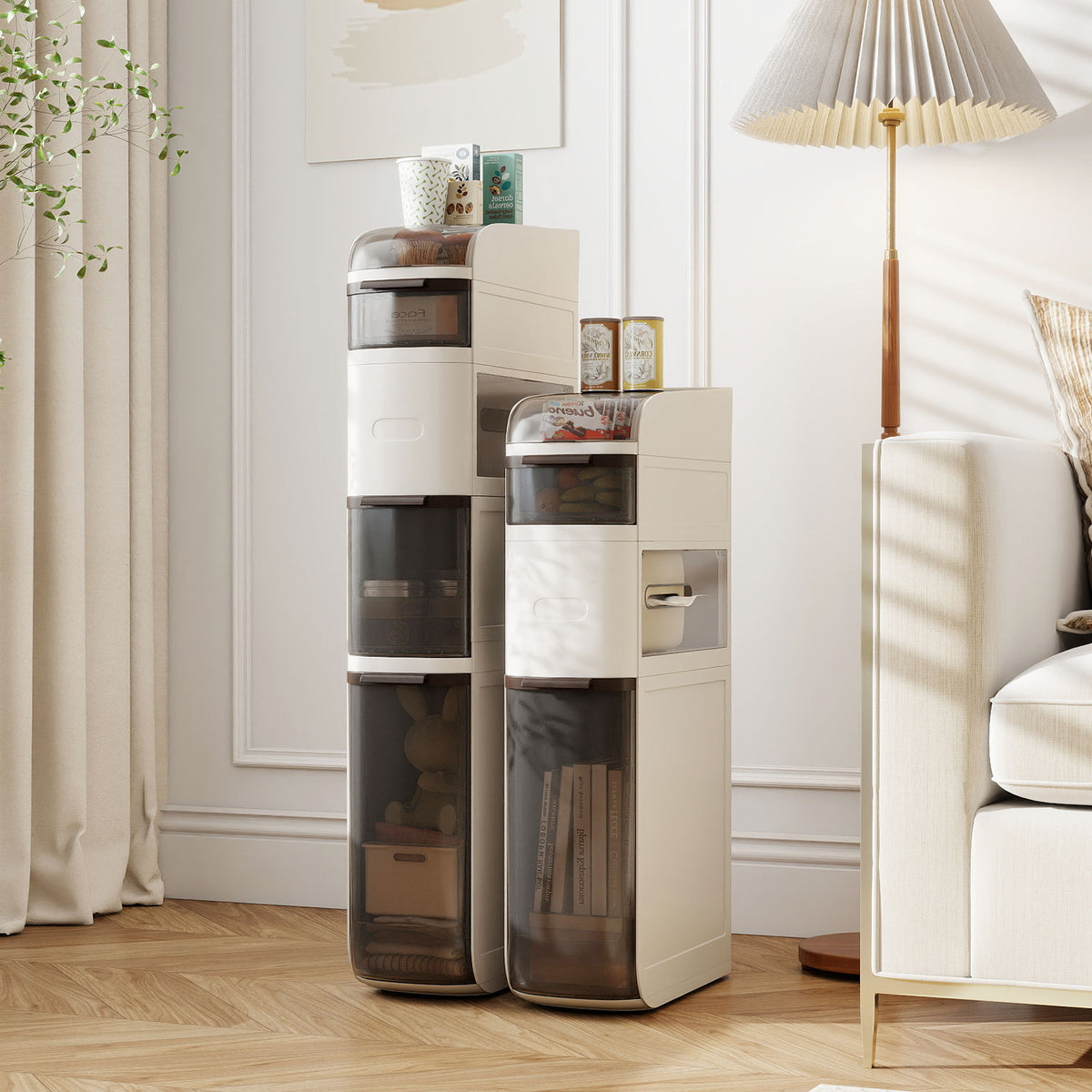 4/5/6-Tier Narrow Bathroom Storage Cabinet with Drawers and Tissue Box