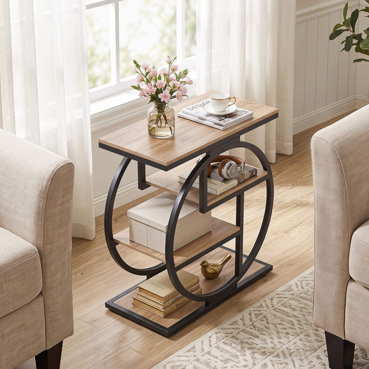4-Tier End Table with Storage Shelves, Gray