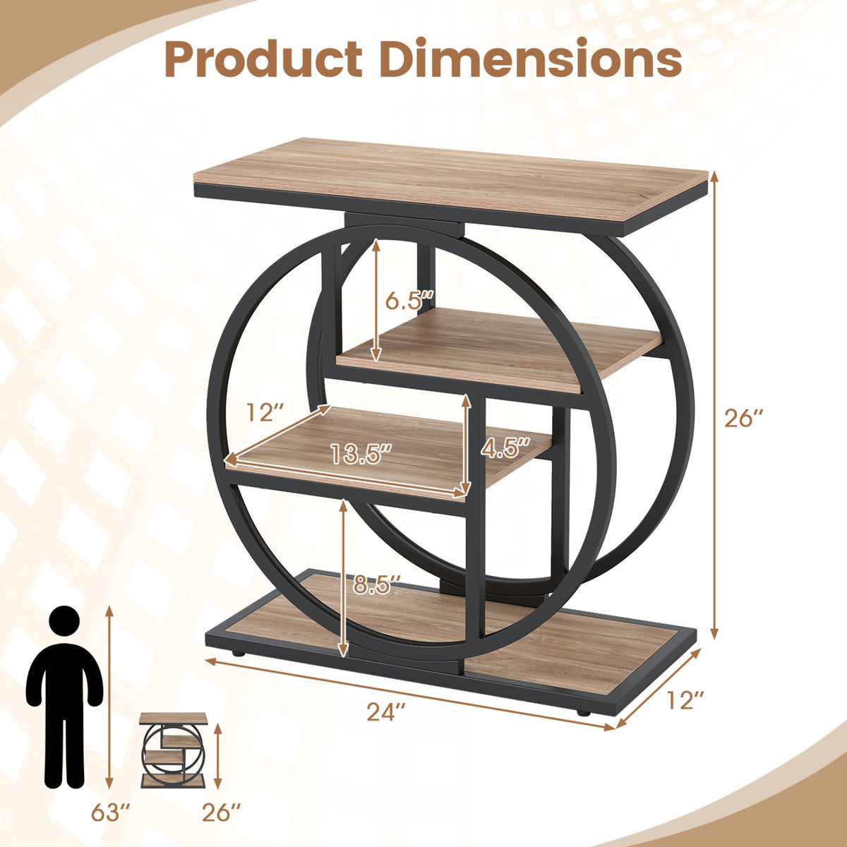 4-Tier End Table with Storage Shelves, Gray