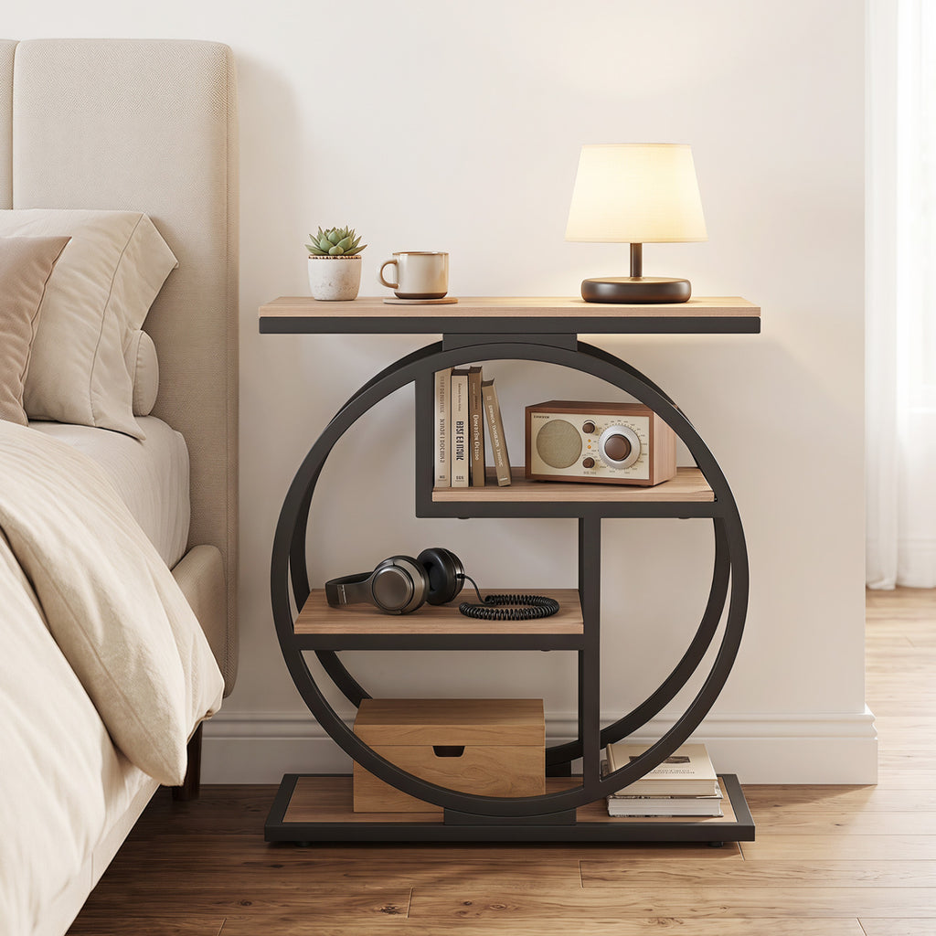 4-Tier End Table with Storage Shelves, Gray
