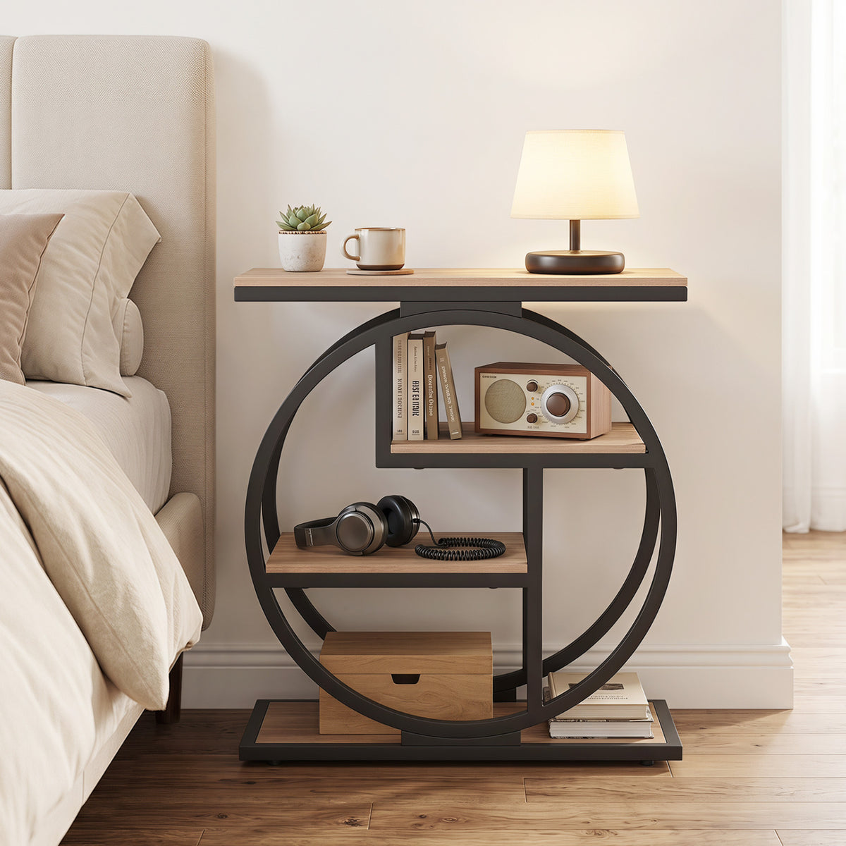 4-Tier End Table with Storage Shelves, Gray