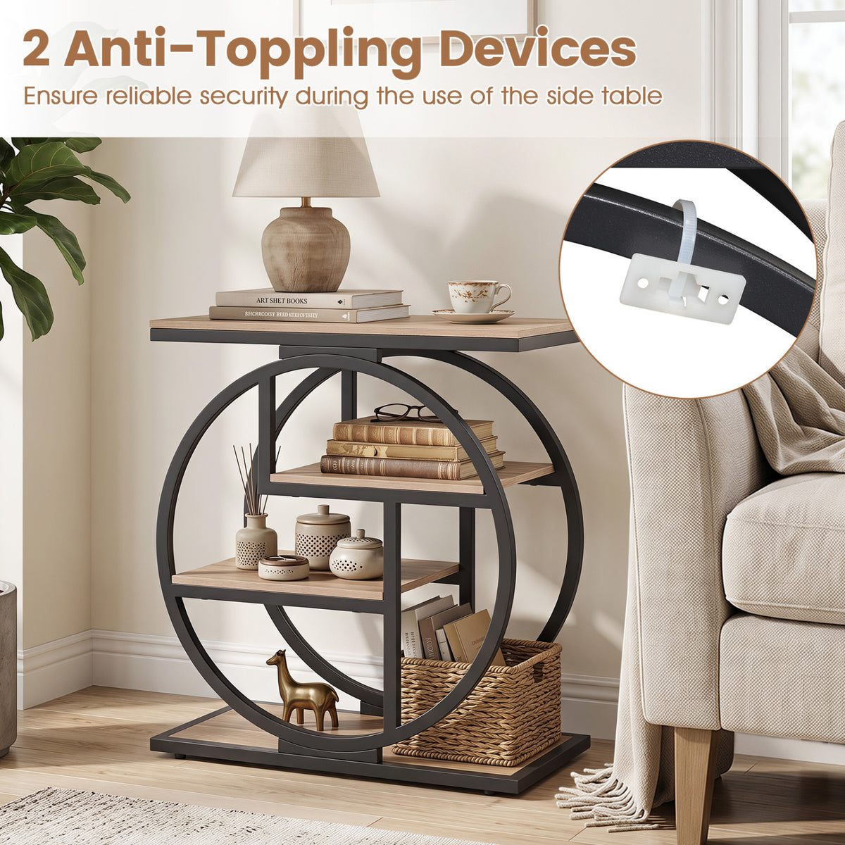 4-Tier End Table with Storage Shelves, Gray