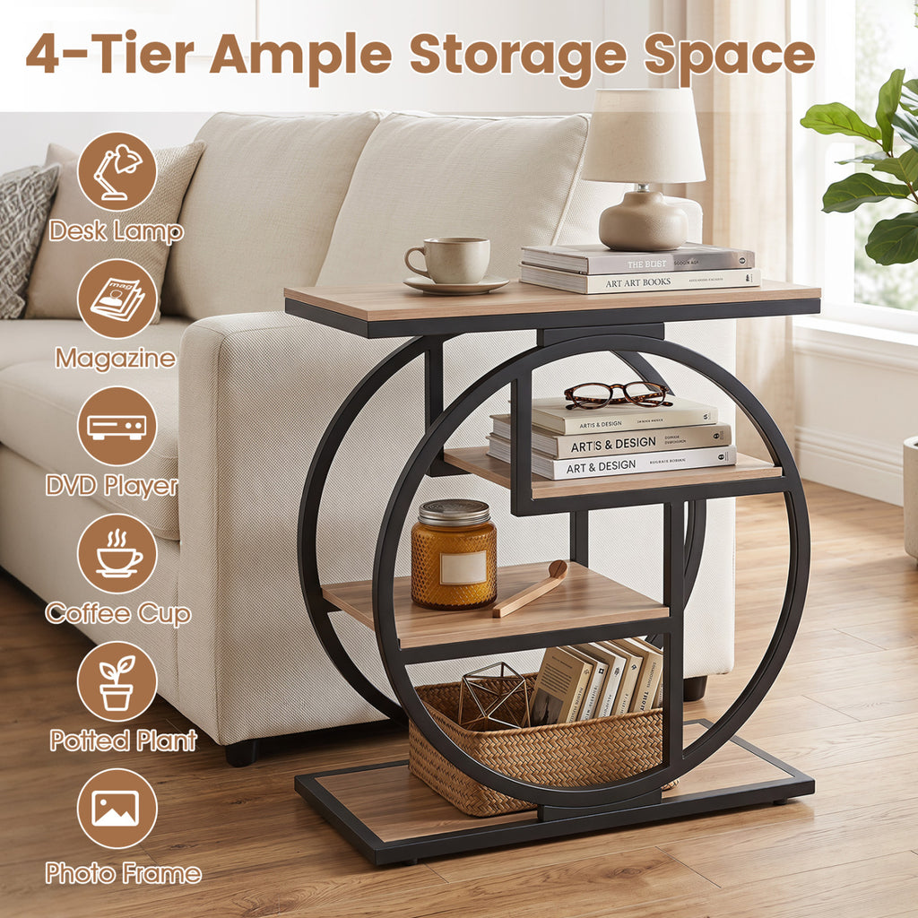 4-Tier End Table with Storage Shelves, Gray