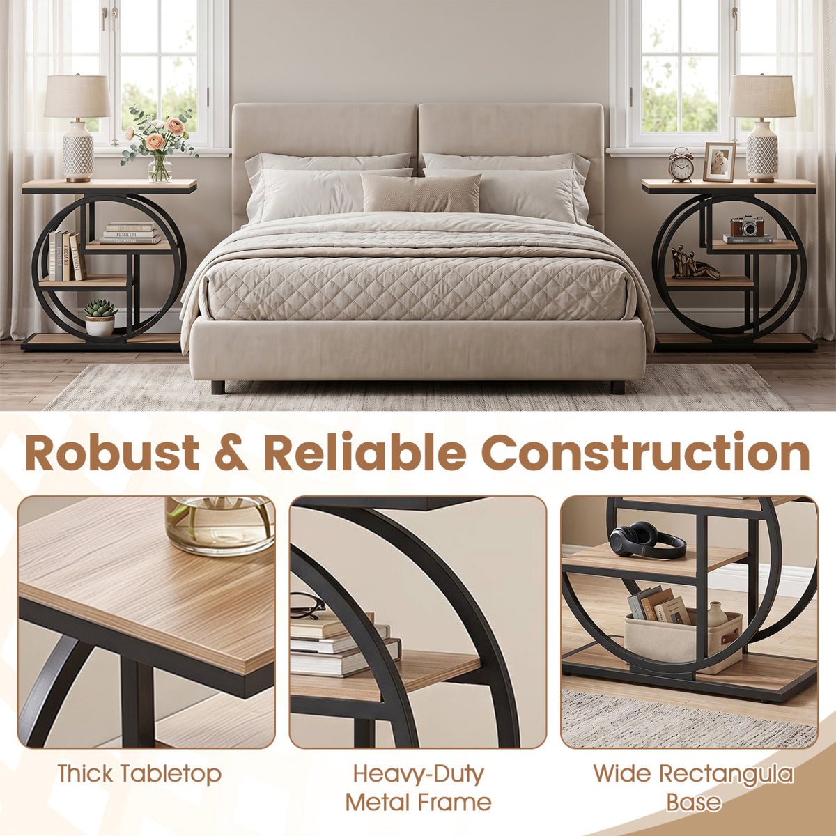 4-Tier End Table with Storage Shelves, Gray