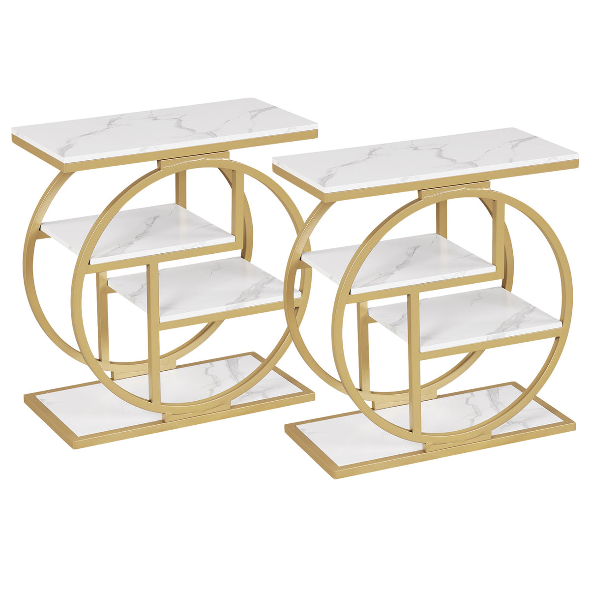 4-Tier End Table with Storage Shelves, White - Set of 2