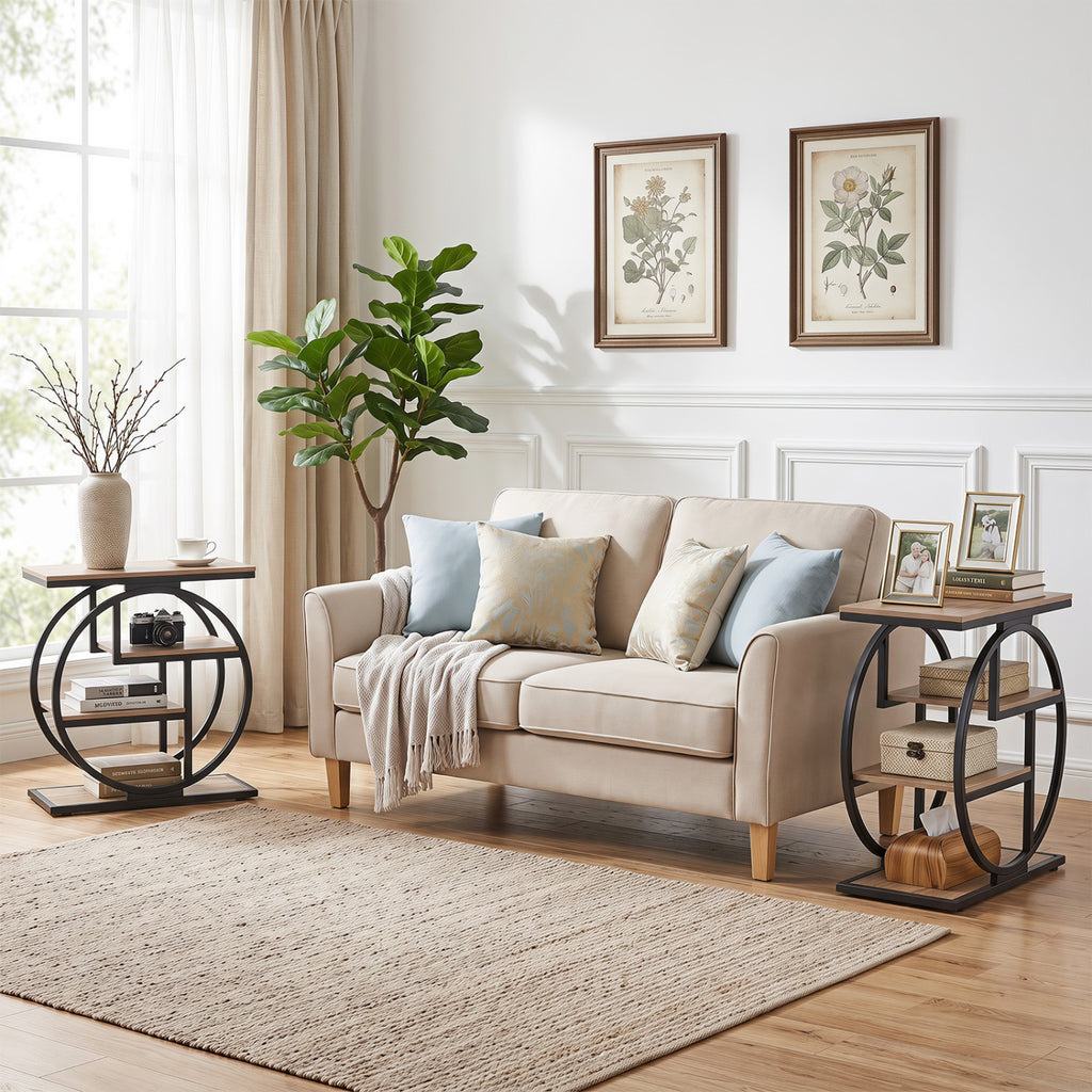 4-Tier End Table with Storage Shelves, White - Set of 2